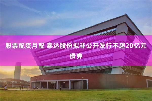 股票配资月配 泰达股份拟非公开发行不超20亿元债券